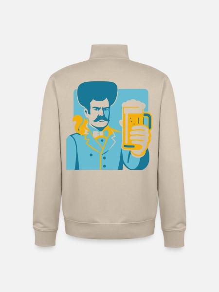 Retro Held mit Bierglas Motiv - Unisex Organic Zip Sweatshirt von Stanley/Stella - Cremebeige