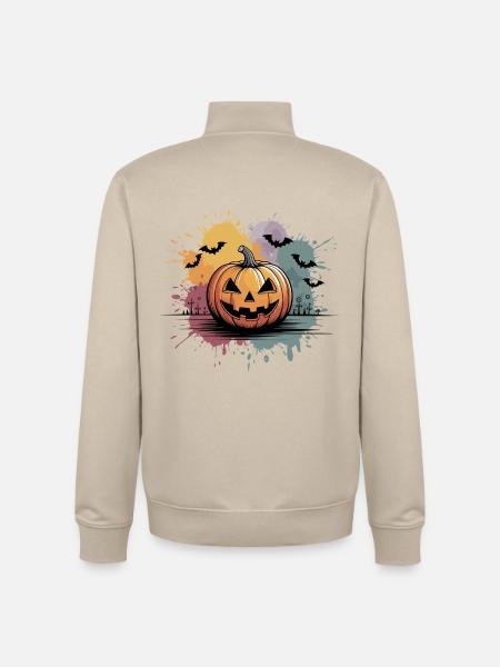 Halloween pumpkin lantern with face design - Unisex Organic Zip Sweatshirt by Stanley/Stella - desert dust
