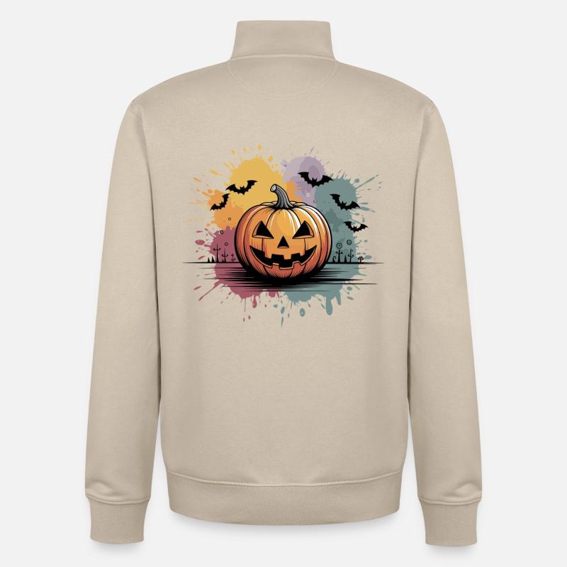 Halloween pumpkin lantern with face design - Unisex Organic Zip Sweatshirt by Stanley/Stella - desert dust