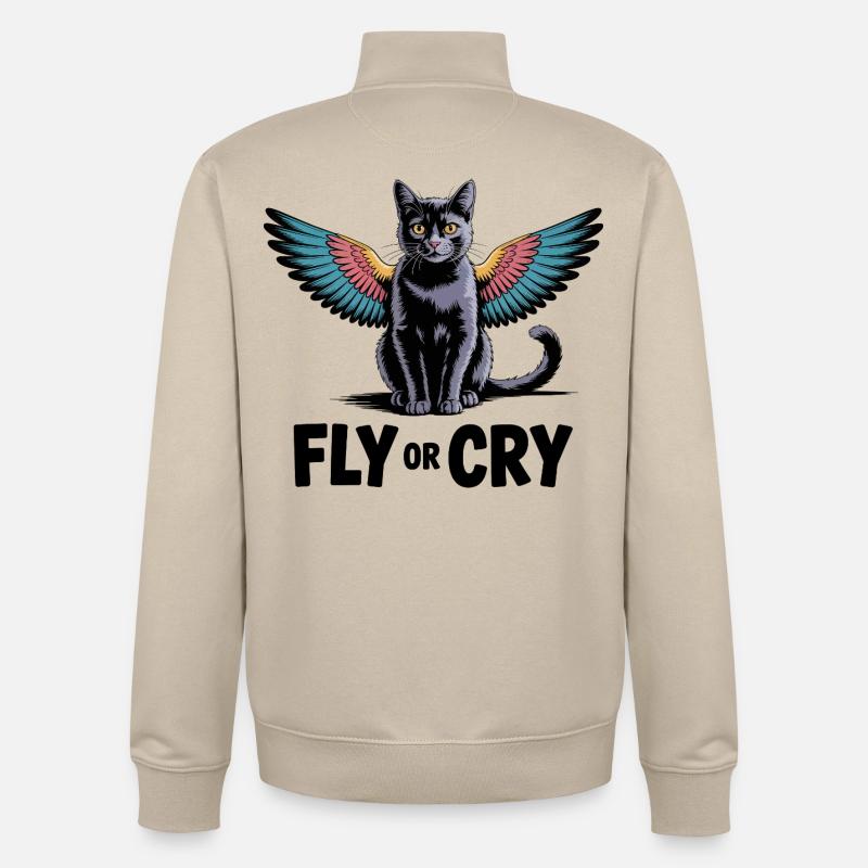 Fliege oder rufe Katze - Unisex Organic Zip Sweatshirt von Stanley/Stella - Cremebeige