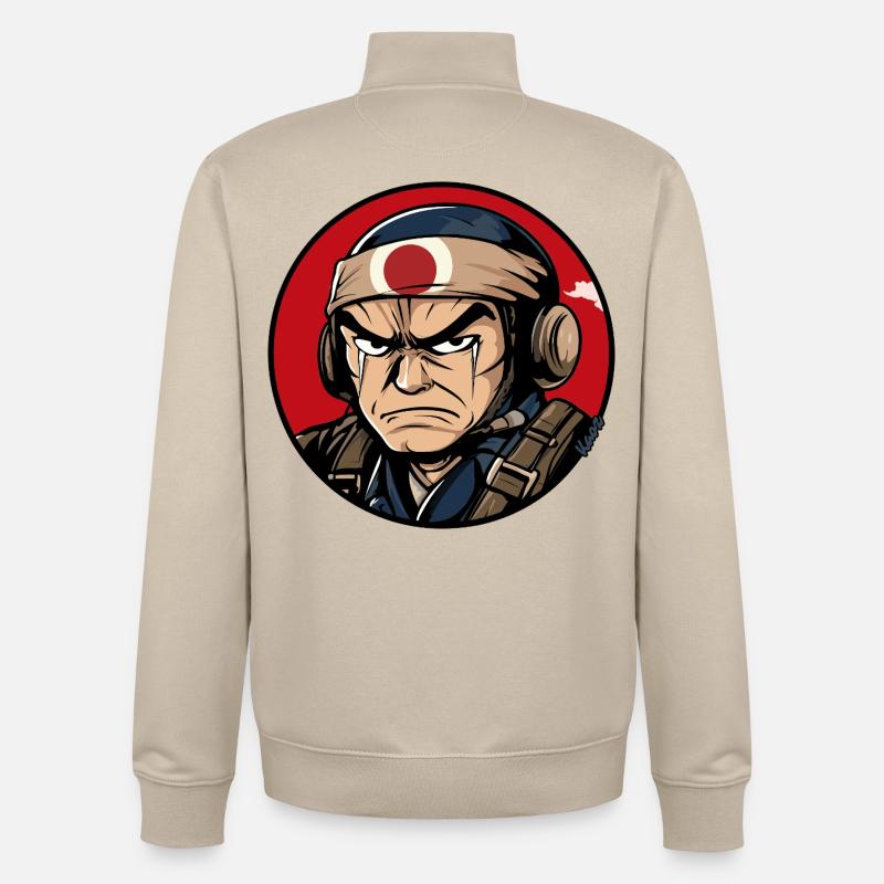 Krieger Samurai Cartoon Design - Unisex Organic Zip Sweatshirt von Stanley/Stella - Cremebeige