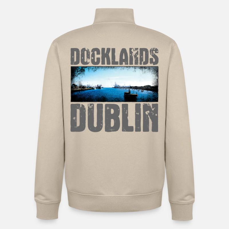 Docklands Dublin Vue sur l’eau - Sweat zippé unisexe en coton bio Stanley/Stella - beige crème