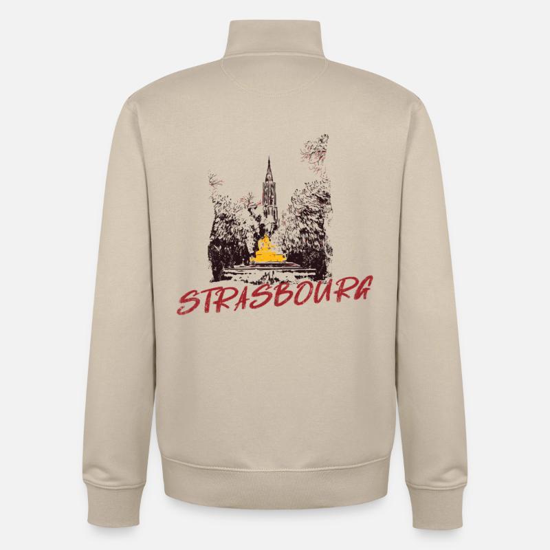 Cathédrale de Strasbourg – Illustration duotone - Sweat zippé unisexe en coton bio Stanley/Stella - beige crème