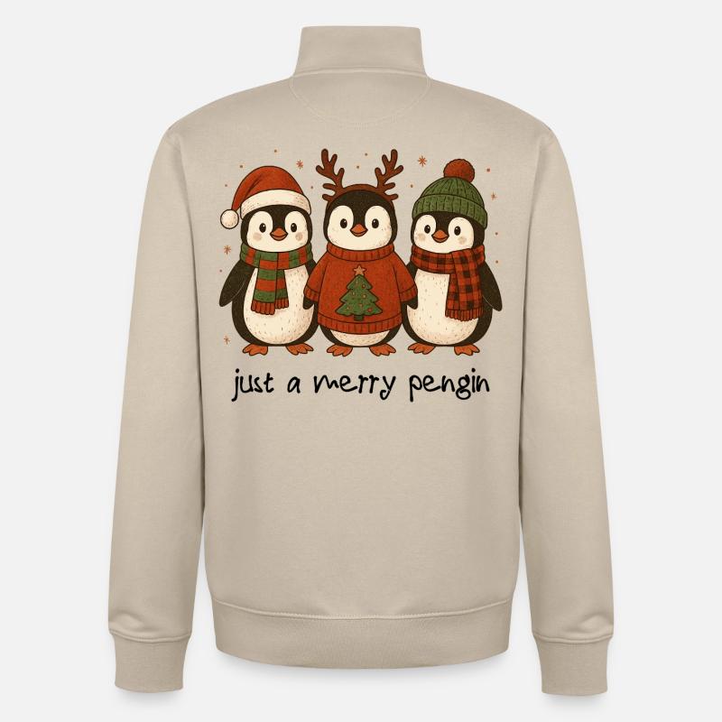 Joyeux Noël Pingouin - Sweat zippé unisexe en coton bio Stanley/Stella - beige crème