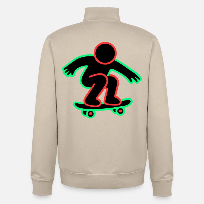 Dessin au trait de skateboarder néon - Sweat zippé unisexe en coton bio Stanley/Stella - beige crème