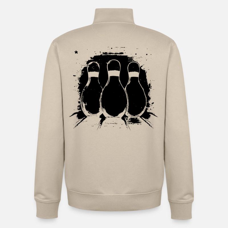 Graphiques de bowling - Sweat zippé unisexe en coton bio Stanley/Stella - beige crème