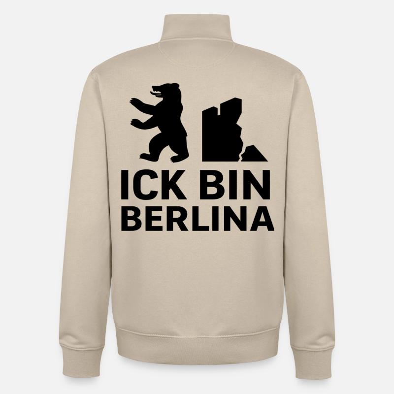 Ick bin Berlina | Berlin Bear & Wall Saying - Unisex Organic Zip Sweatshirt by Stanley/Stella - desert dust