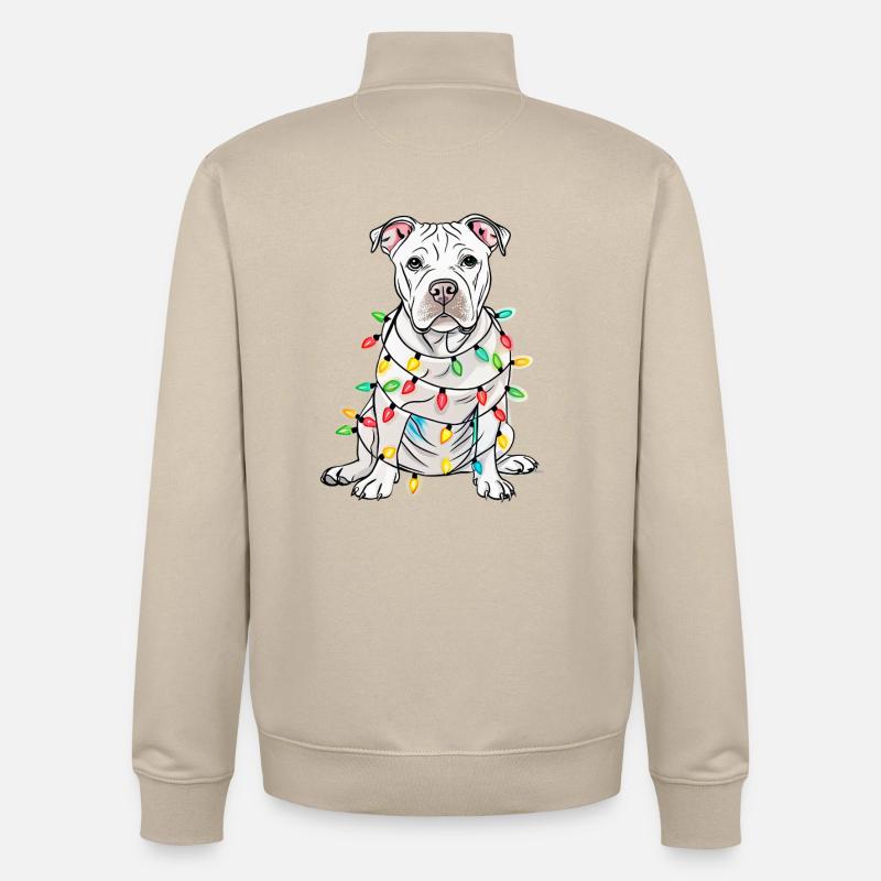 Lustiger Lichterhund mit Weihnachtskette Hund - Unisex Organic Zip Sweatshirt von Stanley/Stella - Cremebeige