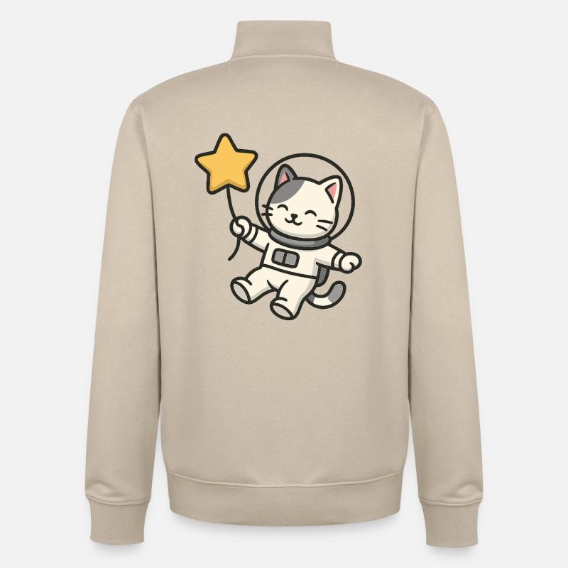 Chat astro mignon avec ballon étoile - Sweat zippé unisexe en coton bio Stanley/Stella - beige crème