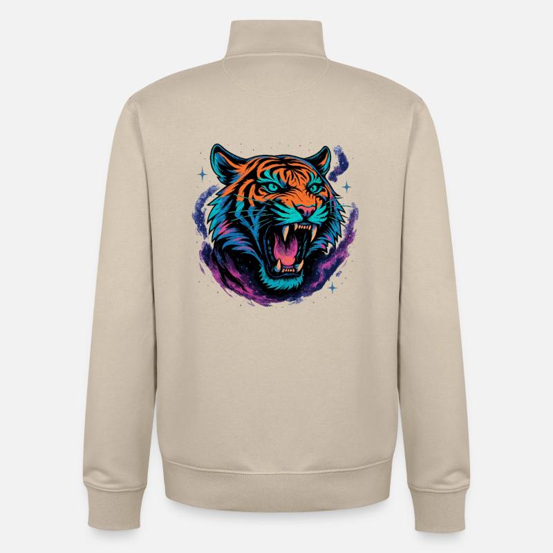 Neon Tiger Rage Galaxy Design - Sweat zippé unisexe en coton bio Stanley/Stella - beige crème