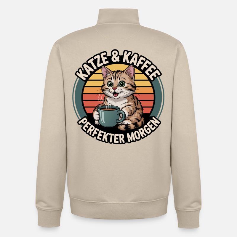 Chat et café Perfect Morning - Sweat zippé unisexe en coton bio Stanley/Stella - beige crème