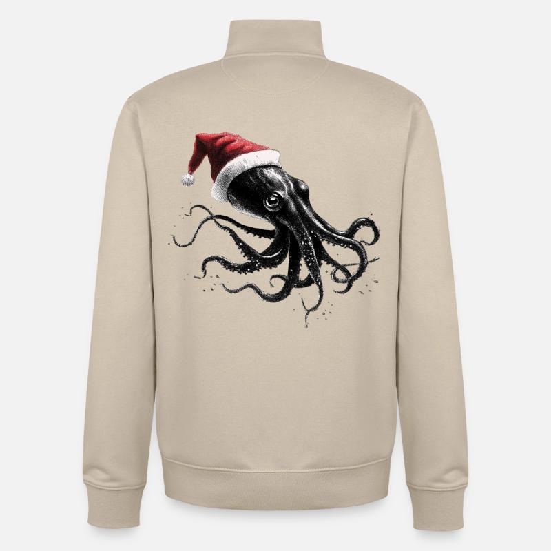 Weihnachtskrake mit Weihnachtsmütze - Unisex Organic Zip Sweatshirt von Stanley/Stella - Cremebeige