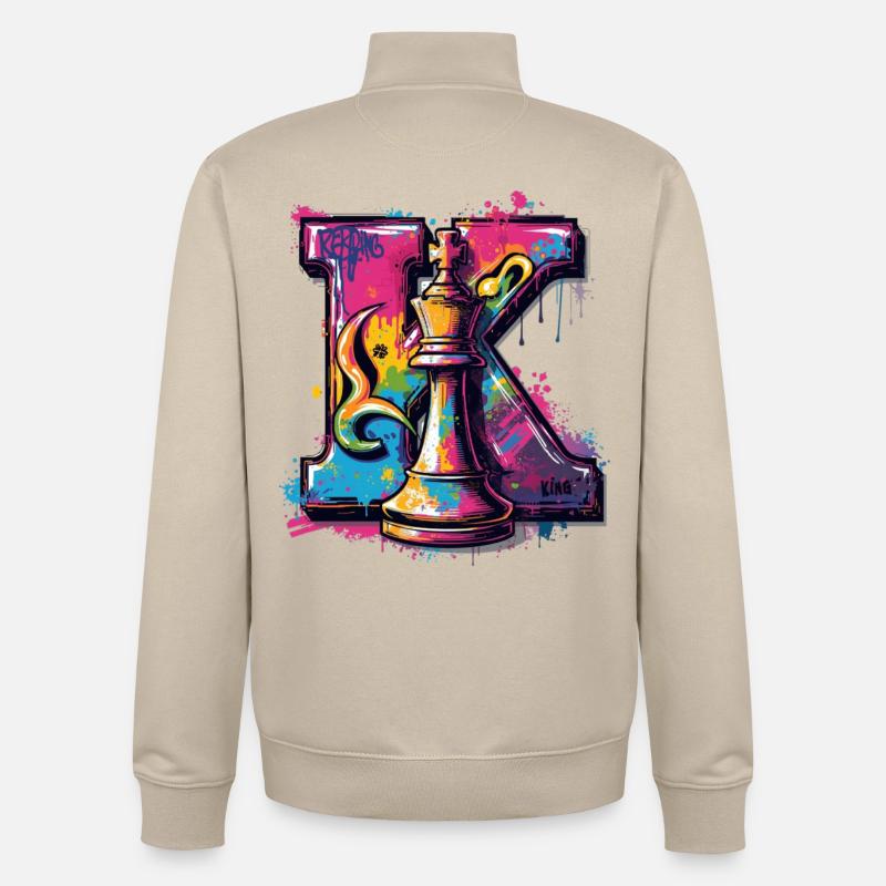 Roi dans Graffiti Oeuvre Echecs - Sweat zippé unisexe en coton bio Stanley/Stella - beige crème