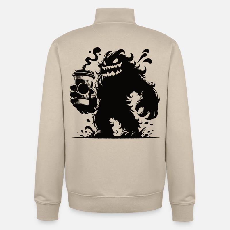 Lustiges Kaffeemonster Comic Design - Unisex Organic Zip Sweatshirt von Stanley/Stella - Cremebeige