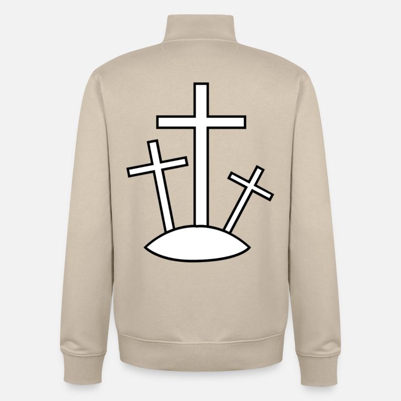 Trois croix sur la colline - Sweat zippé unisexe en coton bio Stanley/Stella - beige crème