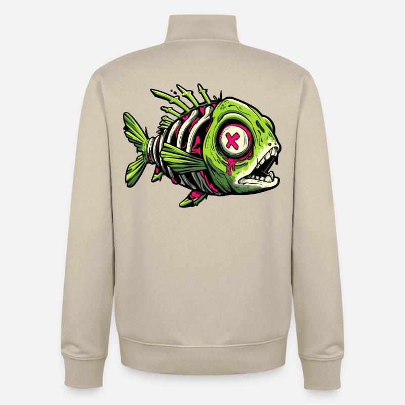 Graffiti de poisson zombie - Sweat zippé unisexe en coton bio Stanley/Stella - beige crème