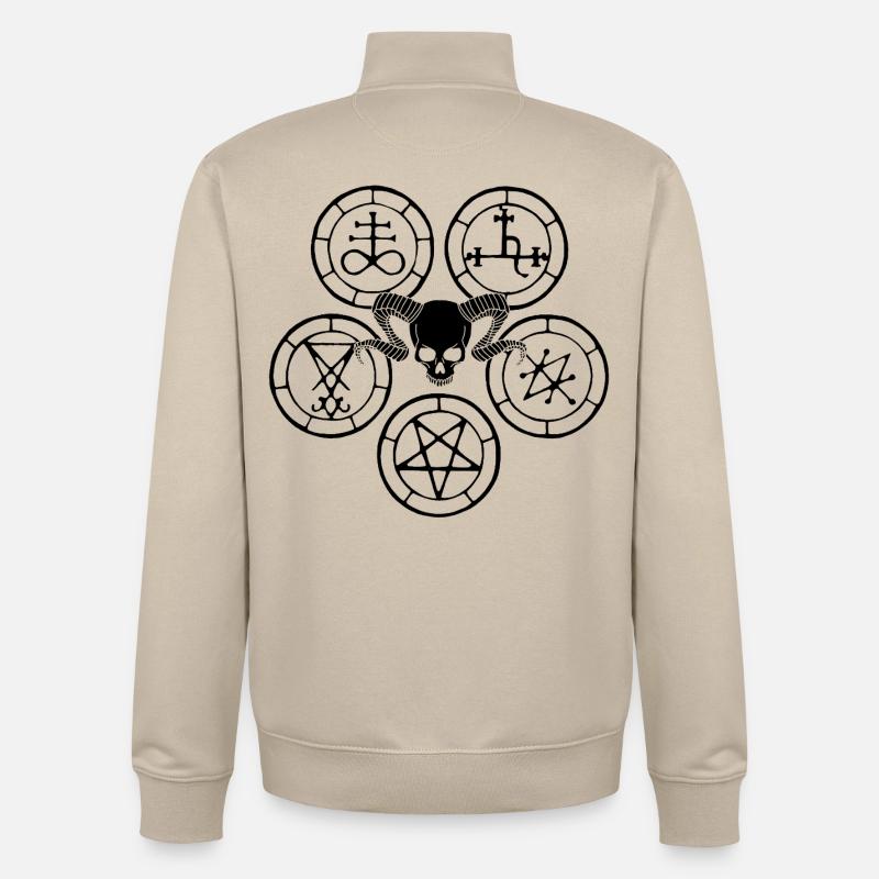 Schwarzer Dämonenschädel und esoterische Symbole - Unisex Organic Zip Sweatshirt von Stanley/Stella - Cremebeige