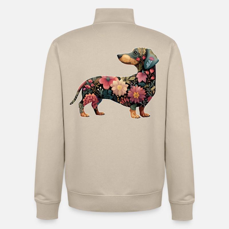 Teckel Teckel Fleurs Florales - Sweat zippé unisexe en coton bio Stanley/Stella - beige crème