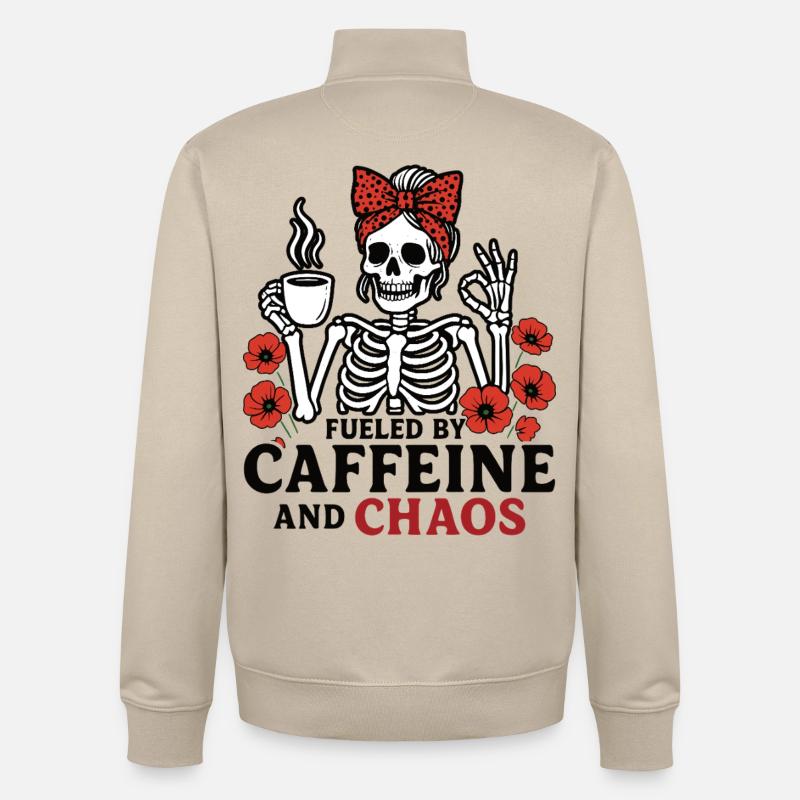 Mère Caféine Maman Squelette Café - Sweat zippé unisexe en coton bio Stanley/Stella - beige crème