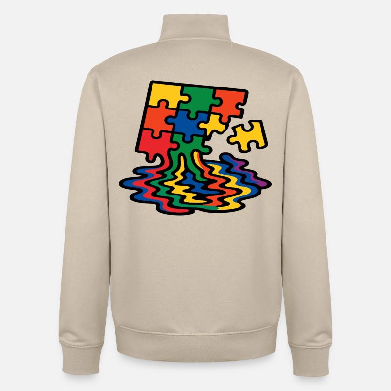 Rainbow Puzzle Arbre Splash - Sweat zippé unisexe en coton bio Stanley/Stella - beige crème