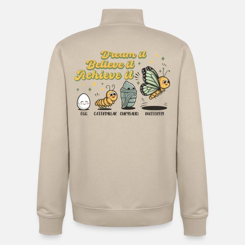 Chenille Papillon Ecole Evolution Cadeau - Sweat zippé unisexe en coton bio Stanley/Stella - beige crème