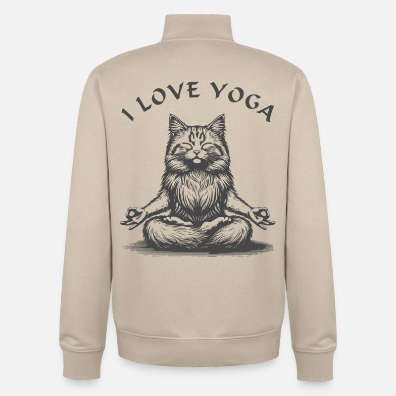 ChatsYoga Lotus Pose - Sweat zippé unisexe en coton bio Stanley/Stella - beige crème
