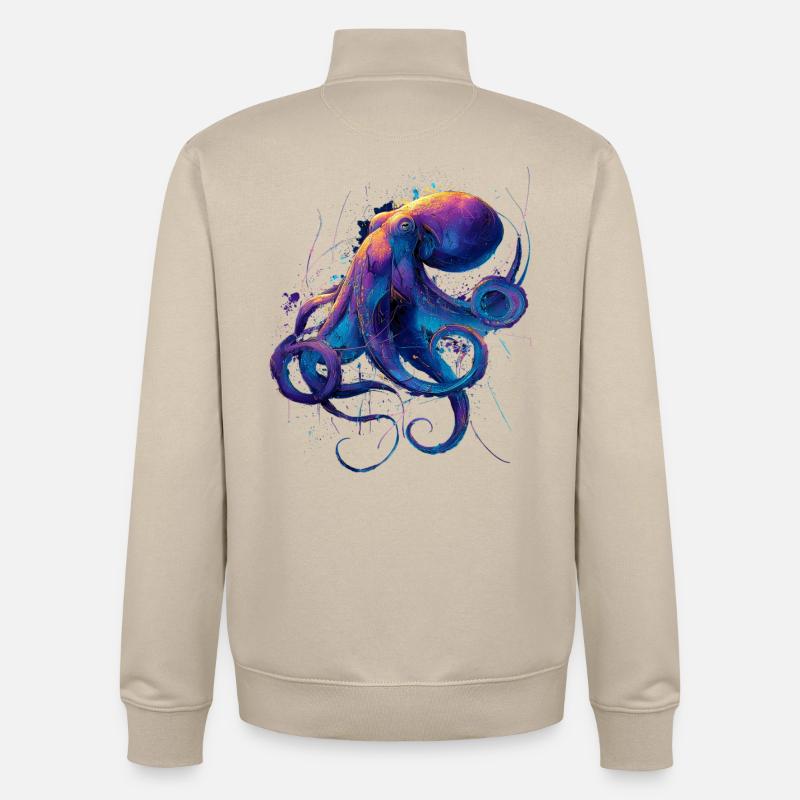 Éclaboussures de pieuvre néon - Sweat zippé unisexe en coton bio Stanley/Stella - beige crème