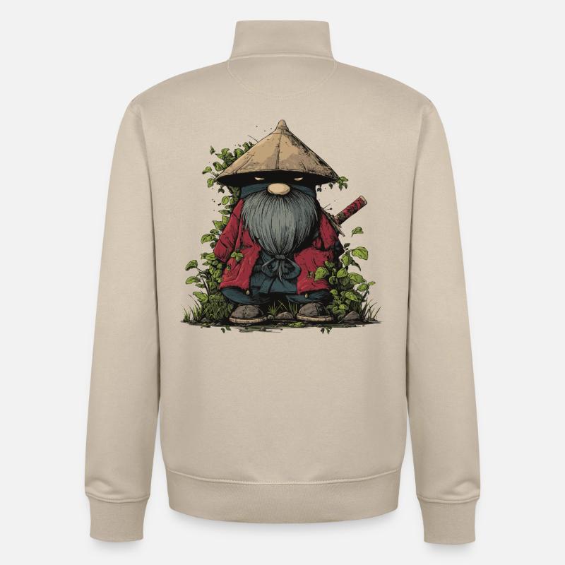 Lustiger Ninja-Gartenzwerg mit Schwert - Unisex Organic Zip Sweatshirt von Stanley/Stella - Cremebeige