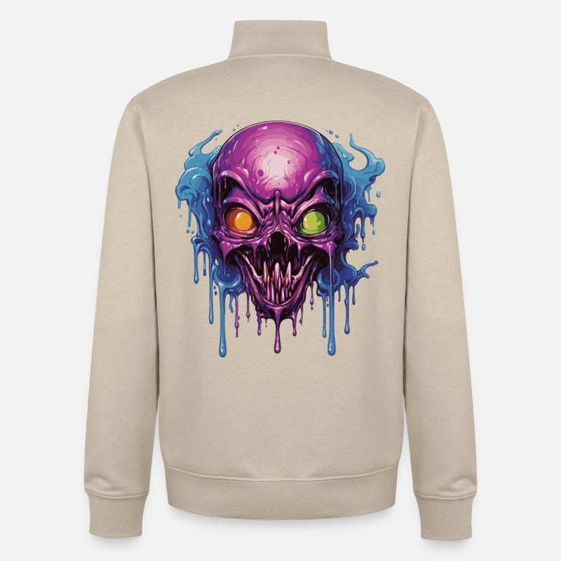 Psychedelic Skull in Purple and Blue - Unisex Organic Zip Sweatshirt by Stanley/Stella - desert dust