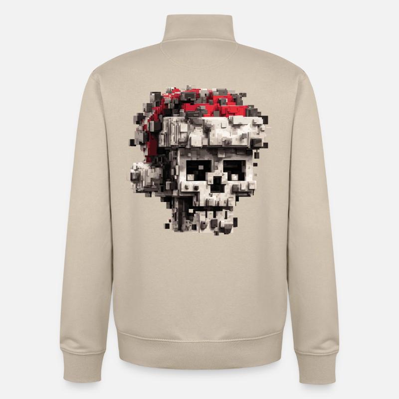 Pixel Skull with Santa Hat - Unisex Organic Zip Sweatshirt by Stanley/Stella - desert dust
