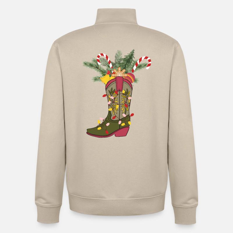 Bottes de cow-boy de Noël - Sweat zippé unisexe en coton bio Stanley/Stella - beige crème