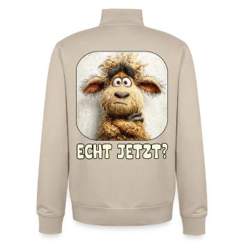 Echt Jetzt? Verwunderter Wollmonster Schaf - Unisex Organic Zip Sweatshirt von Stanley/Stella - Cremebeige - Hinten - AI Model Male 185 dark (185cm)