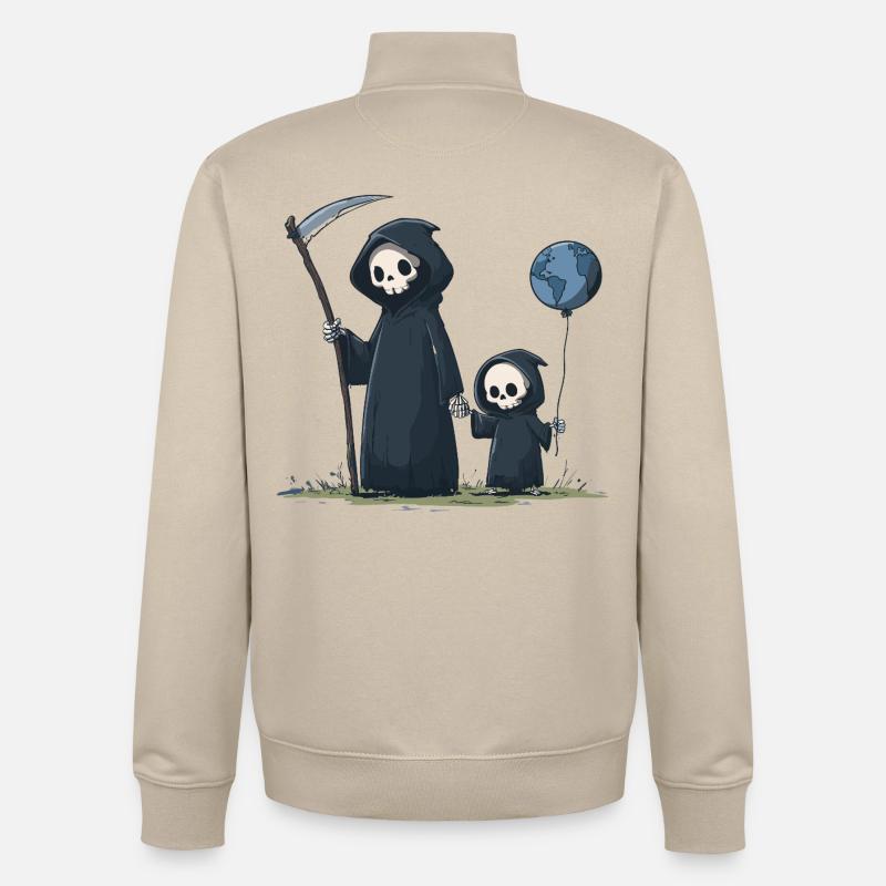 Süßer Grim Reaper mit Kind - Unisex Organic Zip Sweatshirt von Stanley/Stella - Cremebeige