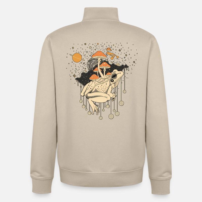 Cosmic Frog & Toadstools in the Universe - Unisex Organic Zip Sweatshirt by Stanley/Stella - desert dust