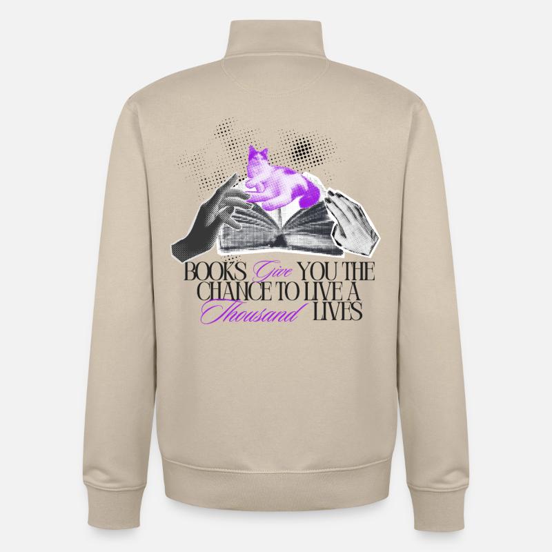Bücher geben Dir tausend Leben - Unisex Organic Zip Sweatshirt von Stanley/Stella - Cremebeige