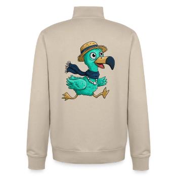 Happy Flamingo Bird Holiday Run Wearing Hat - Unisex Organic Zip Sweatshirt by Stanley/Stella - desert dust - Back - AI Model Male 185 dark (185cm)