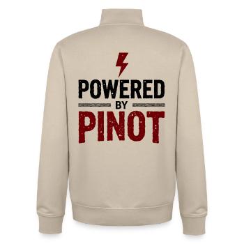 Powered by Pinot Wine Energy Saying - Unisex Organic Zip Sweatshirt by Stanley/Stella - desert dust - Back - AI Model Male 185 dark (185cm)