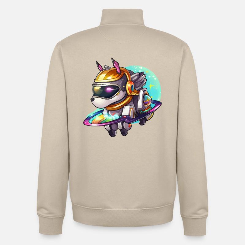 Chien de l’espace sur un hoverboard - Sweat zippé unisexe en coton bio Stanley/Stella - beige crème