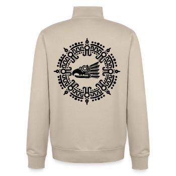 Black Aztec symbol - Unisex Organic Zip Sweatshirt by Stanley/Stella - desert dust - Back - AI Model Male 185 dark (185cm)