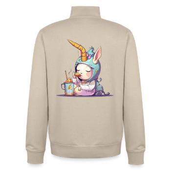 Kuscheleinhorn Snacktraum - Unisex Organic Zip Sweatshirt von Stanley/Stella - Cremebeige - Hinten - AI Model Male 185 dark (185cm)