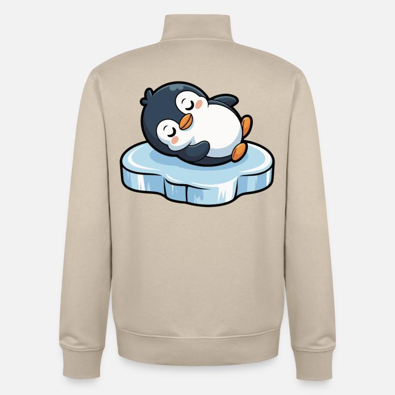 Schlafender Pinguin auf Eis - Unisex Organic Zip Sweatshirt von Stanley/Stella - Cremebeige