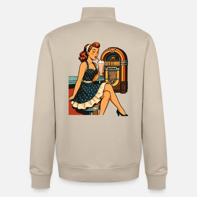 Rockabilly 50er Diner Milchshake Jukebox Retro  - Unisex Organic Zip Sweatshirt von Stanley/Stella - Cremebeige