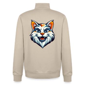 Mascotte féline féroce Logo - Sweat zippé unisexe en coton bio Stanley/Stella - beige crème - Dos - AI Model Male 185 dark (185cm)