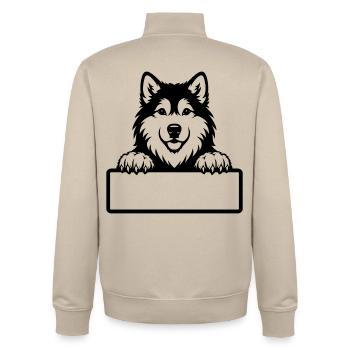 Alaskan Malamute Puppy Name Tag black and white - Unisex Organic Zip Sweatshirt by Stanley/Stella - desert dust - Back - AI Model Male 185 dark (185cm)