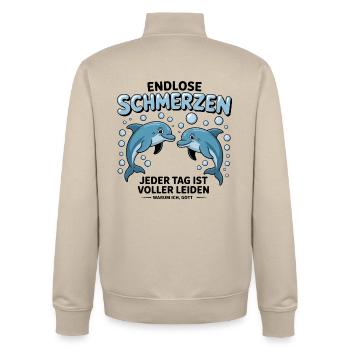 Endless Pains - Funny German Memes - Unisex Organic Zip Sweatshirt by Stanley/Stella - desert dust - Back - AI Model Male 185 dark (185cm)