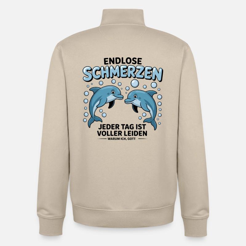 Douleurs sans fin - Mèmes allemands drôles - Sweat zippé unisexe en coton bio Stanley/Stella - beige crème