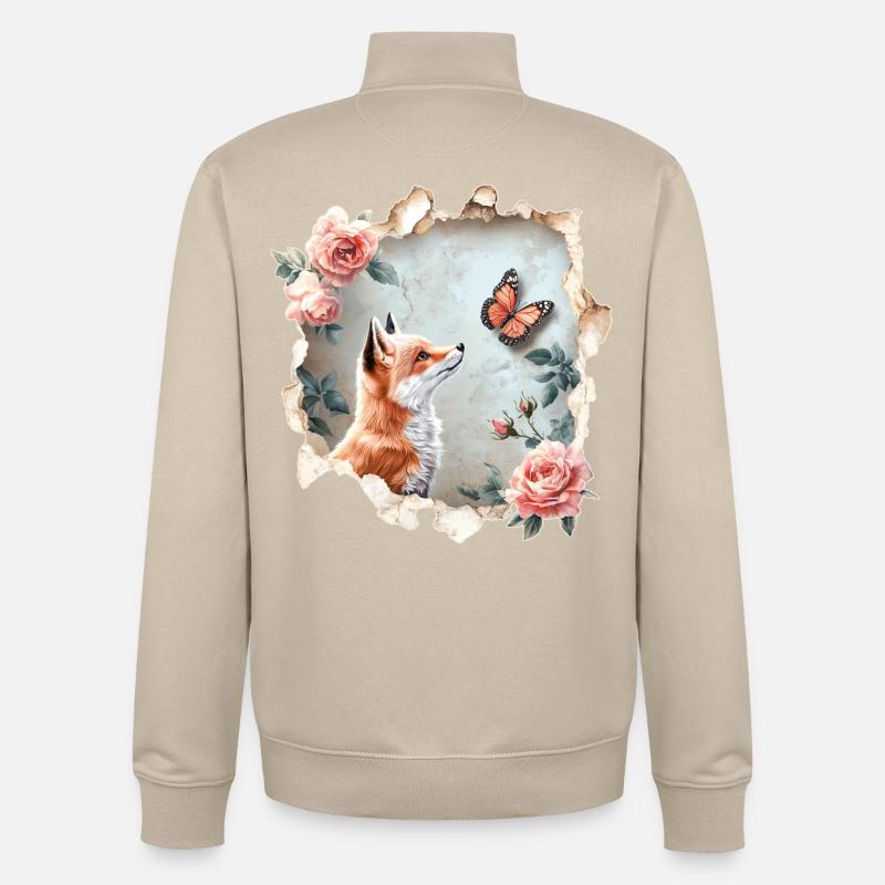 Fuchs mit Schmetterling - Unisex Organic Zip Sweatshirt von Stanley/Stella - Cremebeige