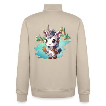 Small Unicorn with Book by the Lake - Unisex Organic Zip Sweatshirt by Stanley/Stella - desert dust - Back - AI Model Male 185 dark (185cm)