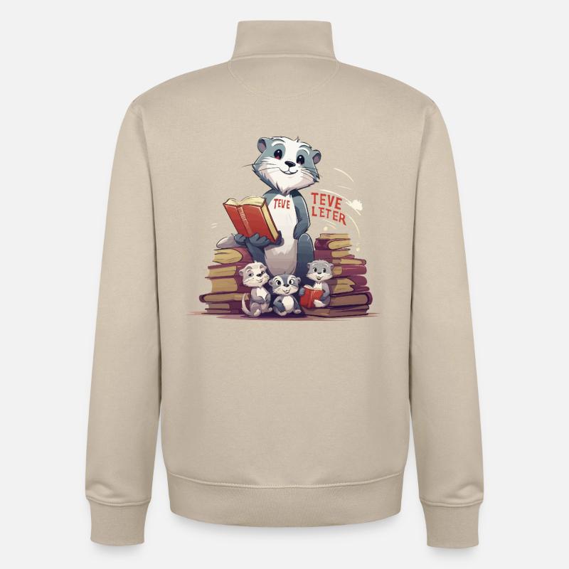 Lernbiber mit Büchern - Unisex Organic Zip Sweatshirt von Stanley/Stella - Cremebeige