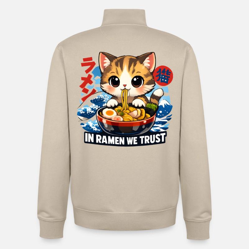 Ramen Chat - Sweat zippé unisexe en coton bio Stanley/Stella - beige crème